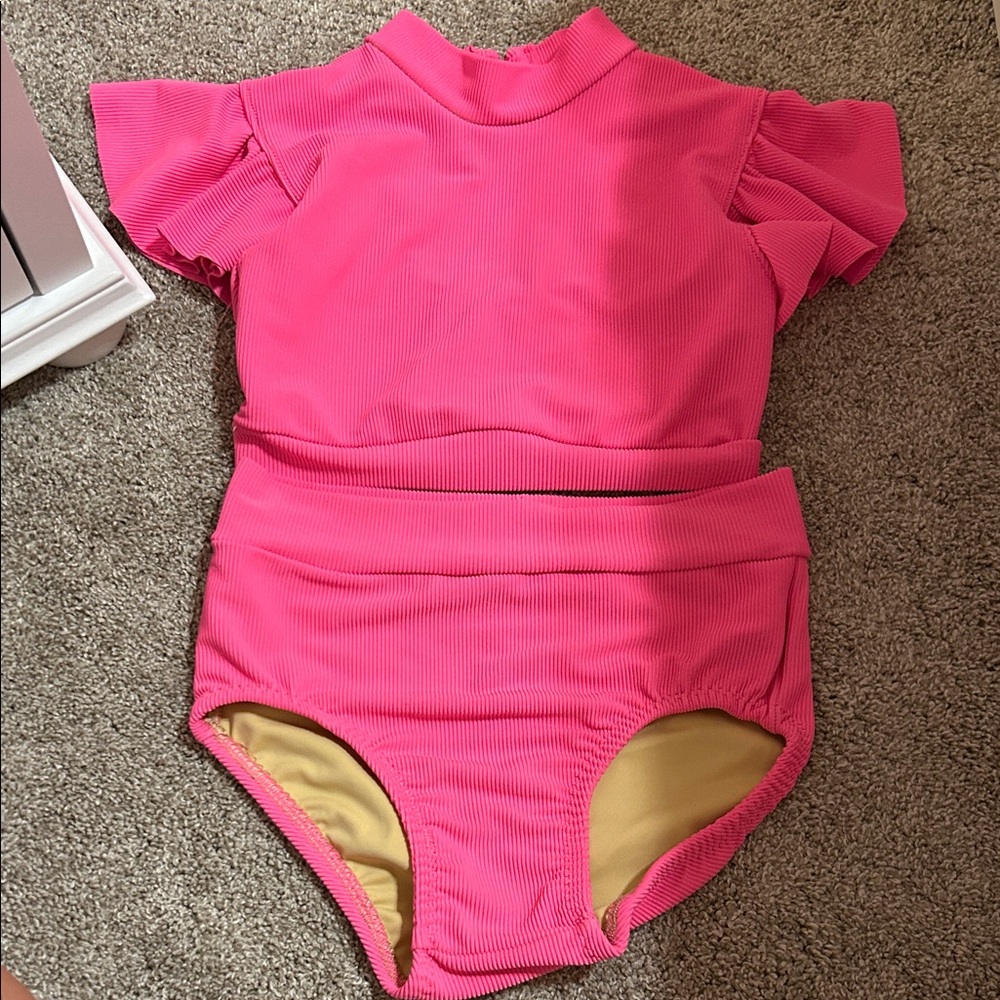 Kids Pink Ruffle Sleeve Matching Set